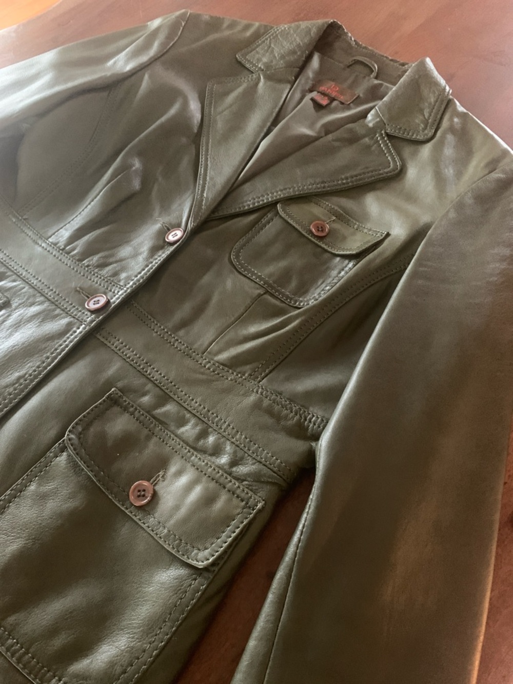 Danier Olive Green Leather Blazer Jacket, Sz L